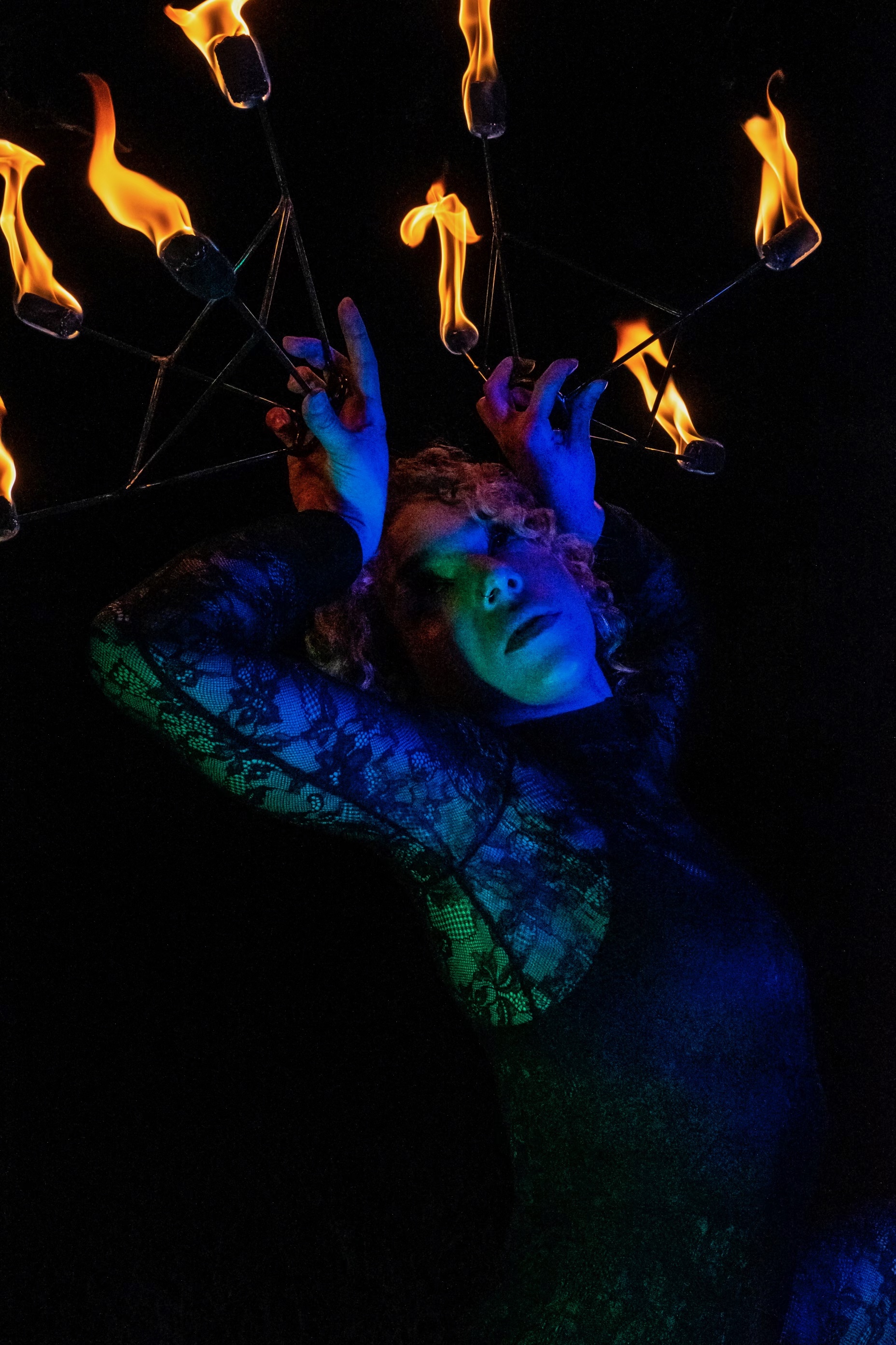 Artistic fire crown in blue light