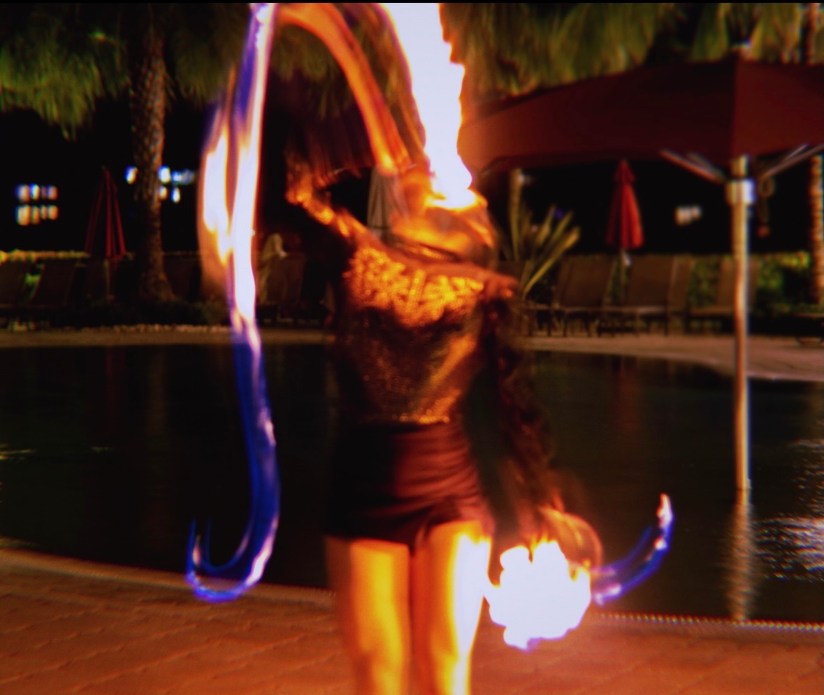Fire hoop at luxury resort pool